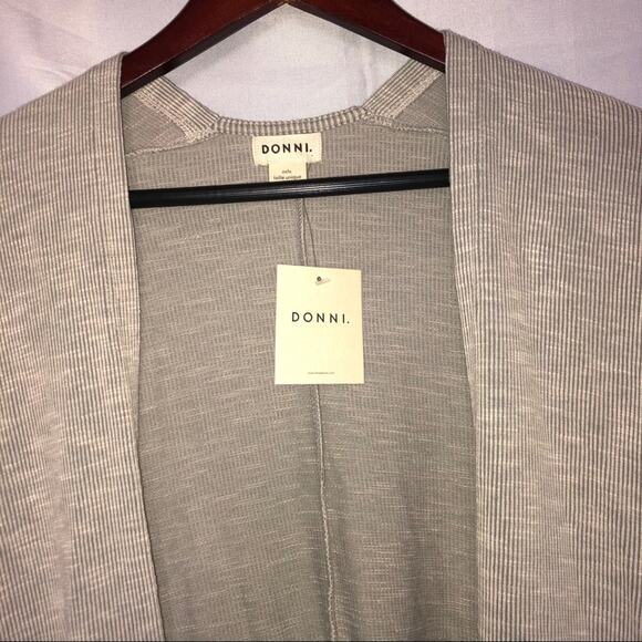 New Donni Cardigan Sweater XL oversized ribbed Neutral Oatmeal Stretch Pockets - Picture 3 of 8